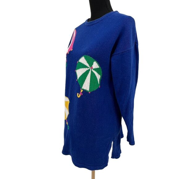 Vintage Picone Sport Womens Beach Print Oversized Sweater Blue Crewneck 80s - Picture 3 of 4